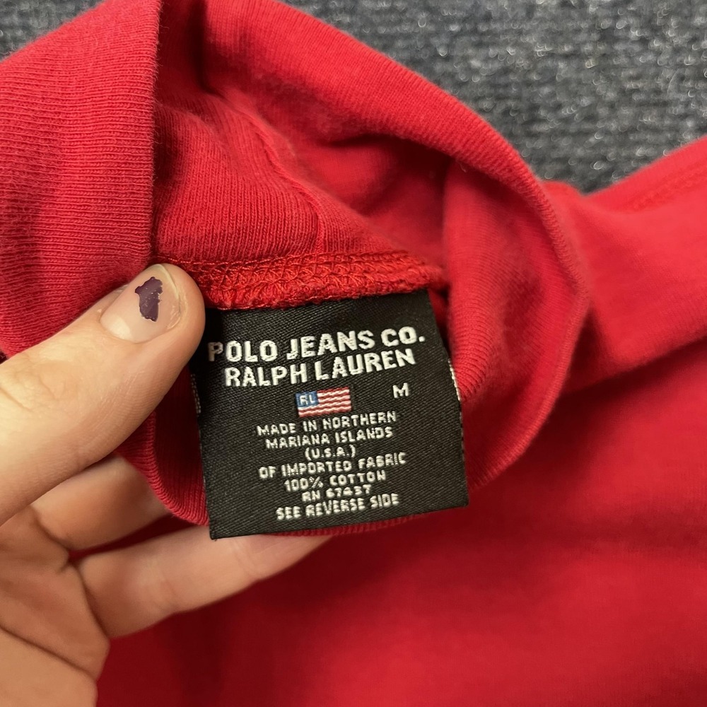 Y2K Polo Jeans Ralph Lauren Shirt Womens Medium Red Mock Neck Long Sleeve Tee - Picture 4 of 9